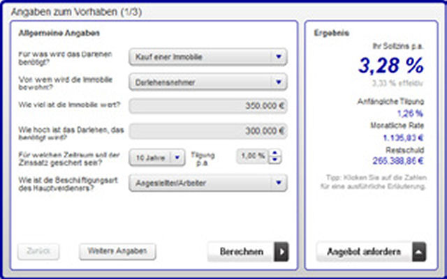 Kalkulieren Sie hier die Konditionen fr Ihre persnliche Baufinanzierung